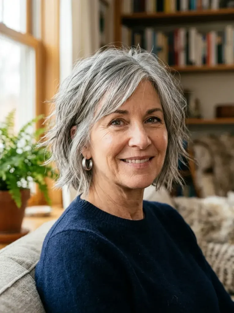 Choppy Textured Bob Haircut for Mature Women