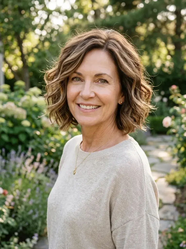 Textured Bob with Soft Waves Haircut for Mature Women