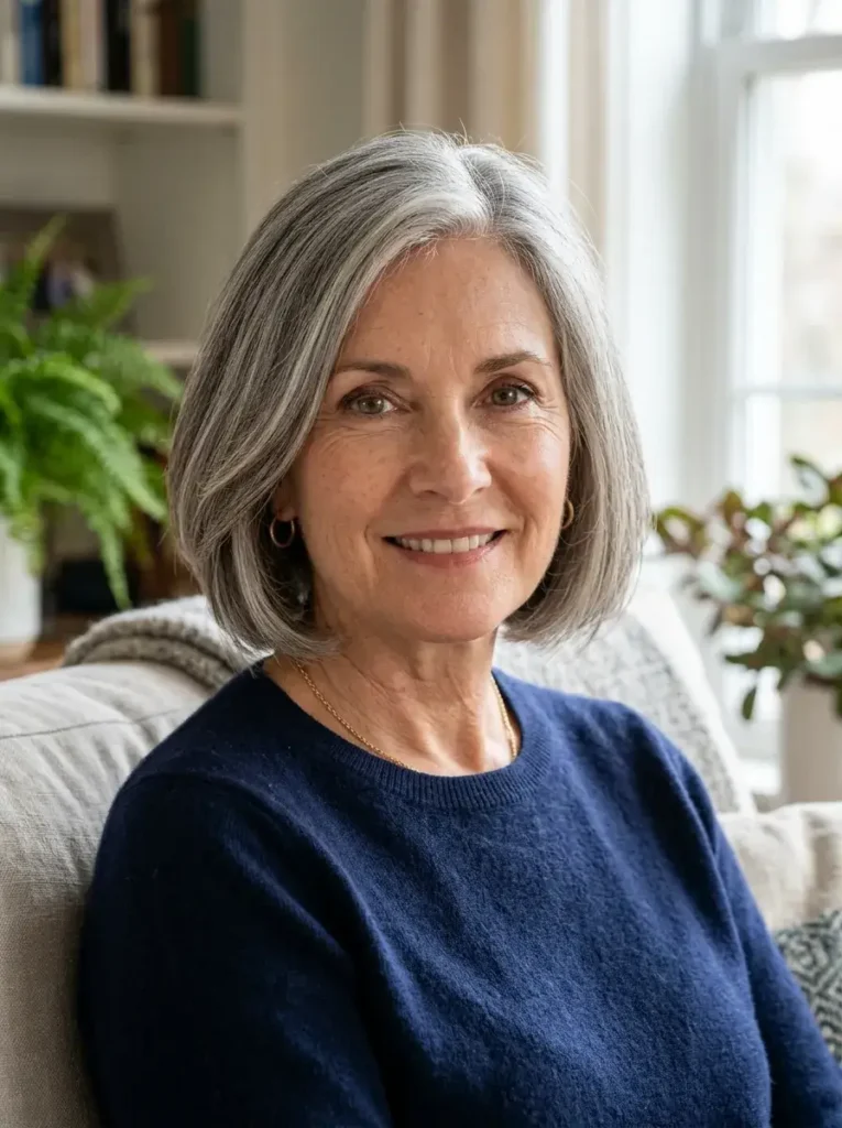 Classic Chin-Length Bob Haircut for Mature Women
