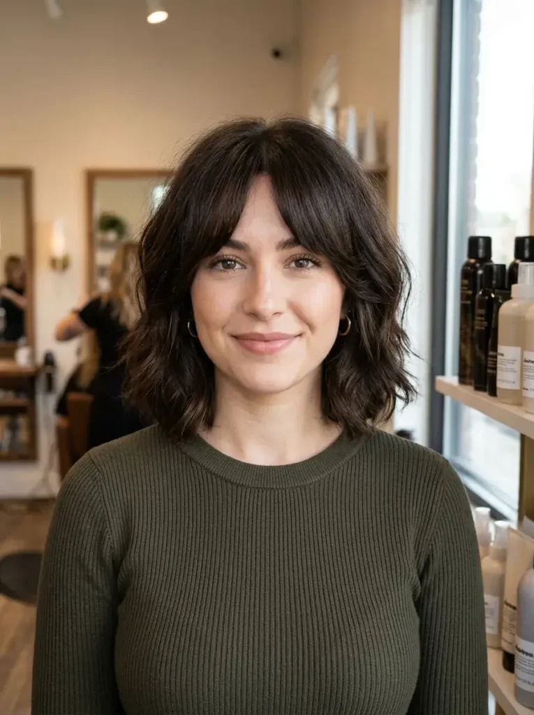 Short Bob with Curtain Fringe Haircut for Thick Hair