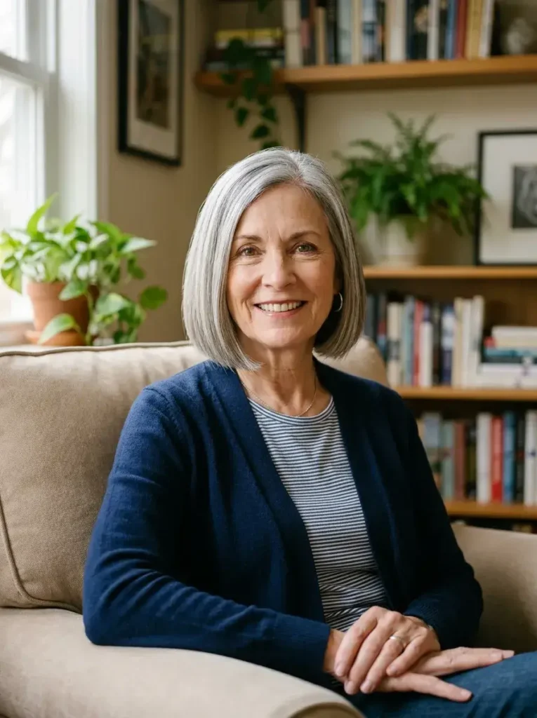 Chin-Length Straight Bob Haircut for Women Over 60