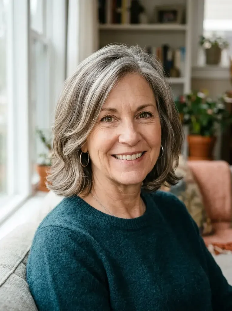 Side-Parted Bob with Gentle Layers Haircut for Women Over 60