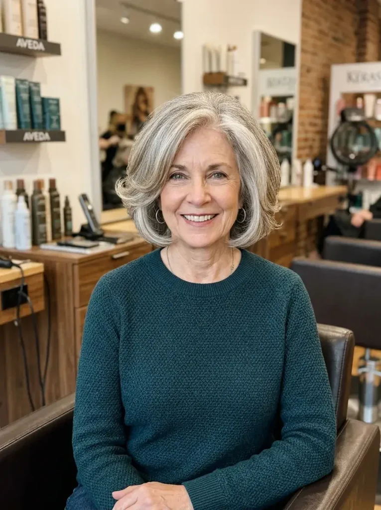 Rounded Bob with Full Shape Haircut for Women Over 60