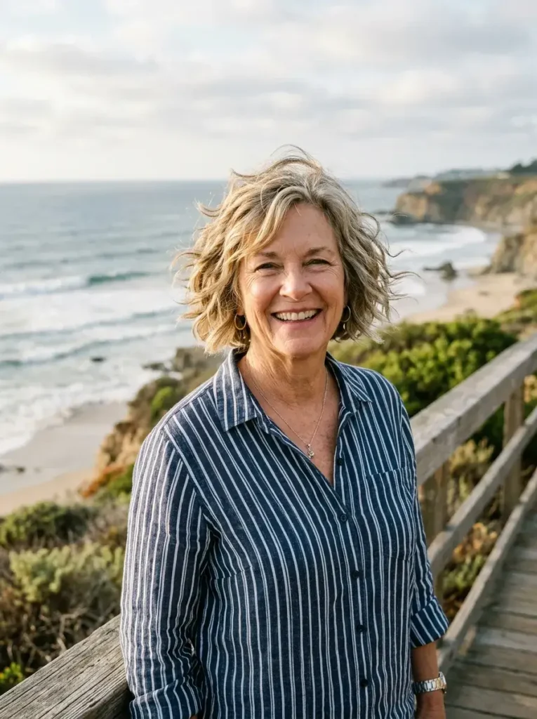 Short Cut with Loose Beach Waves Haircut For Over 60