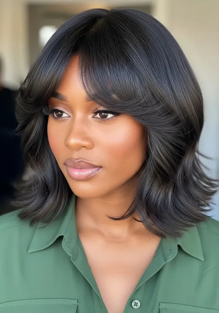Soft Wavy Bob with Layered Bangs Hairstyle for Black Women