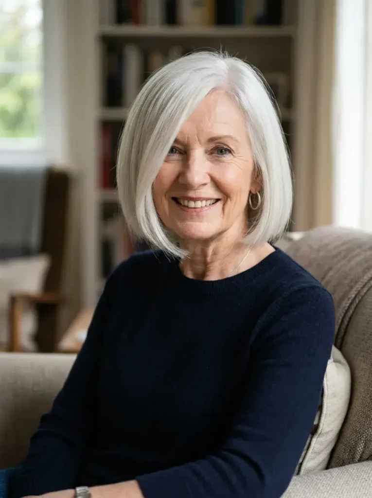Blunt White Bob with Deep Side Sweep Short Haircuts for Women Over 60 with Thin Fine Hair Blunt White Bob with Deep Side Sweep Short Haircuts for Women Over 60 with Thin Fine Hair