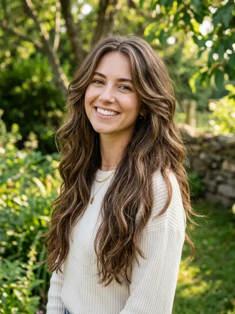 Natural Textured Long Layers with Soft Separation Hairstyle